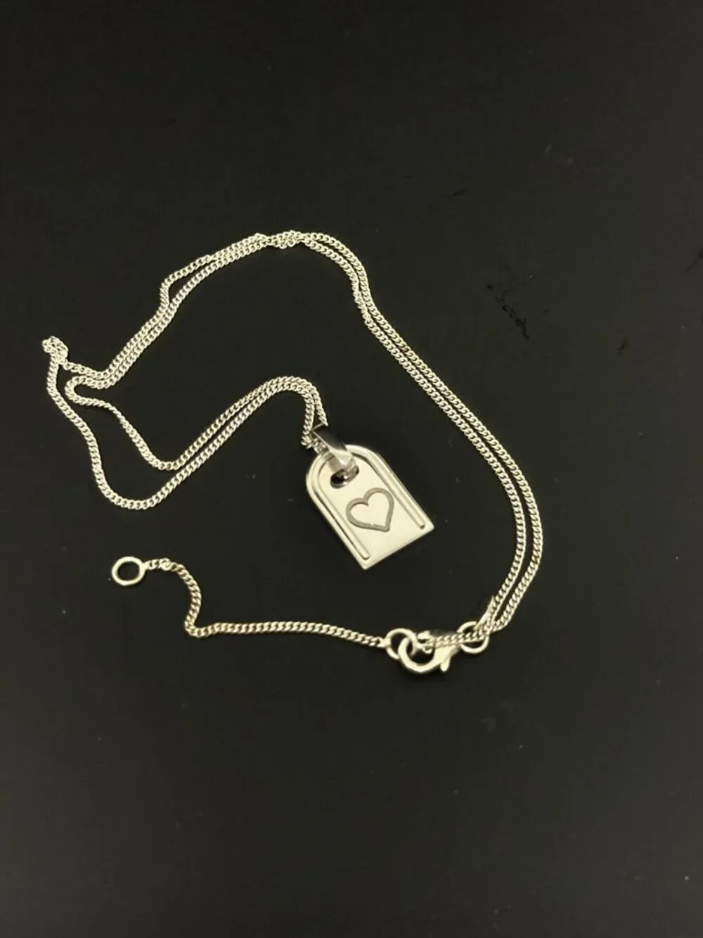 Milor Bronze Italy Necklace Silver Tone Heart Tag Pendant Chain Link 18.5